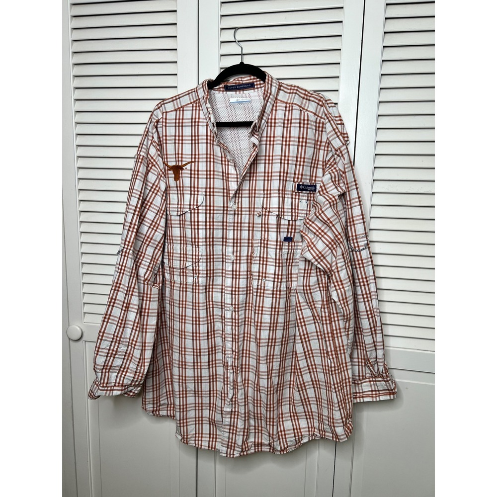 Columbia XXL PFG Super Bonehead Texas Longhorns Fishing Shirt Vented Plaid
